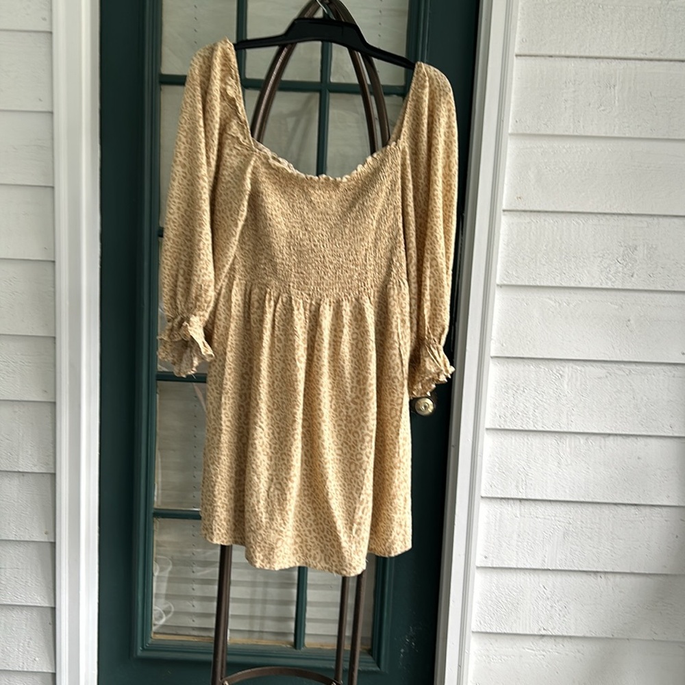 Stradivarius Leopard Print Smocked Dress sz large